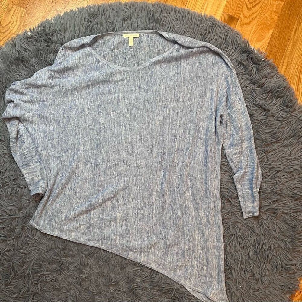 Eileen Fisher Blue Linen Asymmetrical Oversized Knit Sweater Size L